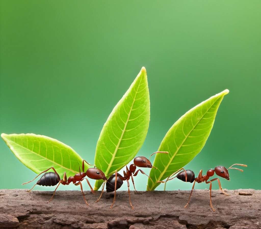 ants carrying leaves