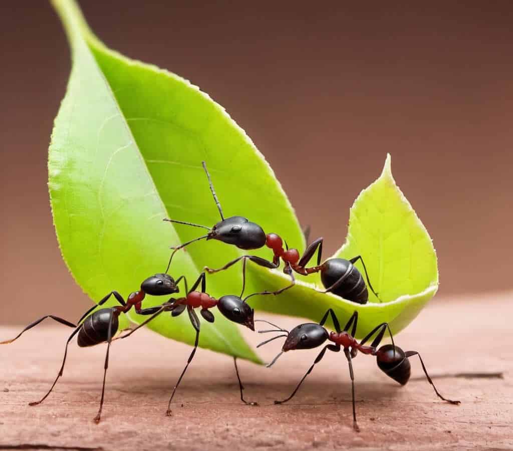 Ants tearing a leaf